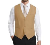HISDERN Chaleco Hombre Caqui Formal Elegante Chalecos de Vestir Hombre para Boda Fiesta Negocio Clásico Color Liso Traje con Bolsillo XXL