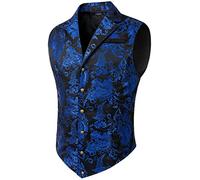 HISDERN Chaleco Paisley para hombre Vintage Steampunk gótico estampado azul chaleco de fiesta de boda brillante para traje o esmoquin,(negro/Azul,2XL)