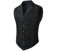 HISDERN Chaleco Paisley para hombre Vintage Steampunk gótico estampado negro chaleco de fiesta de boda brillante para traje o esmoquin,(Negro,3XL)