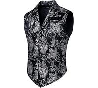 HISDERN Chaleco Paisley para hombre Vintage Steampunk gótico estampado negro chaleco de fiesta de boda brillante para traje o esmoquin,(Negro/Plata,M)
