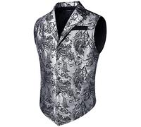 HISDERN Chaleco Paisley para hombre Vintage Steampunk gótico estampado plateado chaleco de fiesta de boda brillante para traje o esmoquin,(Astilla/Negro,L)