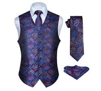HISDERN Chaleco y corbata de jacquard floral paisley clasico para hombre y traje de chaleco cuadrado de bolsillo Azul rosado M