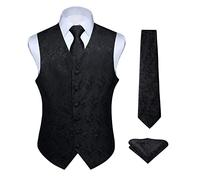 HISDERN Chaleco y corbata de jacquard floral paisley clasico para hombre y traje de chaleco cuadrado de bolsillo