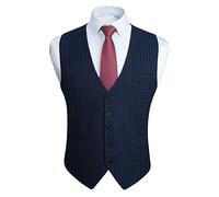 HISDERN Chalecos a Cuadros Hombre de Vestir Azul Marino Chaleco Traje Hombre de Algodón Formal Elegantes Clásico de Fiesta Boda Con Bolsillos XXL