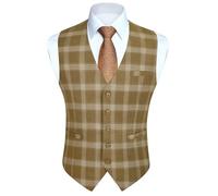 HISDERN Chalecos a cuadros para Hombre Amarillo Chaleco de Algodón Formal Chalecos de Vestir para Hombre de Boda Fiesta S