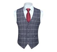 HISDERN Chalecos a Cuadros para Hombre de Vestir Chaleco Traje Hombre Azul de Algodón Formal Elegantes Clásico de Fiesta Boda Con Bolsillos S