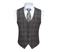 HISDERN Chalecos a Cuadros para Hombre de Vestir Gris Chaleco Traje Hombre de Algodón Formal Elegantes Clásico de Fiesta Boda Con Bolsillos M