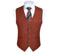 HISDERN Chalecos a cuadros para Hombre Naranja Chaleco de Algodón Formal Chalecos de Vestir para Hombre de Boda Fiesta 3XL