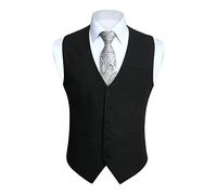 HISDERN Chalecos Negro Hombre de Vestir Boda Formal Elegantes Clásico Chaleco Traje Hombre de Algodón Casual Con Bolsillos de Fiesta 2XL