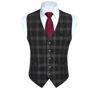 HISDERN Chalecos para Hombre Gris Oscuro a Cuadros Chaleco de Algodón Formal Chalecos de Vestir para Hombre de Boda Fiesta XL