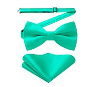 HISDERN Conjunto de Pajarita y Pañuelo de Bolsillo Aqua para Hombre Pre-atado Pajarita y Pañuelo a Juego Set para Traje o Esmoquin