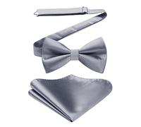 HISDERN Conjunto de Pajarita y Pañuelo de Bolsillo Gris para Hombre Pre-atado Pajarita y Pañuelo a Juego Set para Traje o Esmoquin