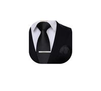 HISDERN Corbata de Hombre Negro Modernas Originales Formales Clásico Corbatas y Pañuelo de Bolsillo y Alfiler para Boda Fiesta Negocio Funeral Color Sólido