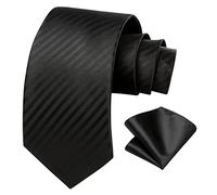 HISDERN Corbatas De Hombre Negro Rayas Pañuelo Elegante Clásico Modernas Corbata Y Pañuelos Bolsillo Conjunto Concierto Funeral