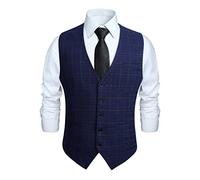 HISDERN Hombres Chaleco de Boda Fiesta Chalecos de Vestir para Hombre Sin Mangas Formal Business Clásico Elegant Azul S