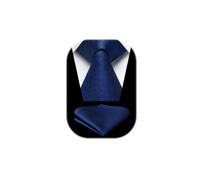 HISDERN Juego de corbatas a cuadros para hombre, corbata y pañuelo a cuadros para bodas, negocios formales, Azul marino-4, Taille unique