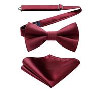 HISDERN Pajarita Hombre Borgona Elegante Pre-atado y Ajustable Pajarita y Pañuelo de Bolsillo para Boda Formal Fiesta y Graduación