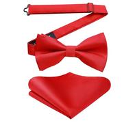 HISDERN Pajarita Hombre con Pañuelo de Bolsillo Pre-atado y Ajustable Pajarita Rojo Hombre Idea de Regalo para Padre Novio Padrino