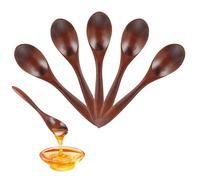 Hisdricus - 5 Pcs Cuchara para Miel - Cucharas de Madera - 14,5 cm, Hecho a Mano, Cuchara Mini de Madera para Té, Café, Mermelada, Miel, Accesorios de Cocina, Marrón