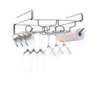 Hisdricus Colgador tazas, colgador de copas invertido, soporte copas vino, soporte metálico para copas bajo el armario, ideal para cocina, bar, café, restaurante (gris)