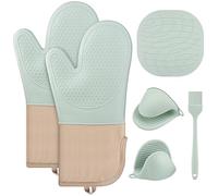 Hisdricus Set de 6 Guantes para Horno, Manoplas de Silicona para Cocina, Manoplas Cocina Resistentes al Calor, Antideslizantes, Guantes de Cocina para Cocinar, Hornear y Asar a la Parrilla (Verde)