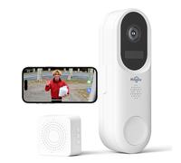 Hiseeu 1080P Timbre Inalámbrico con Camara, Videoportero WiFi Detección de Movimiento PIR, Alimentado por Batería Video Doorbell Audio Bidireccional, Visión Nocturna, SD/en La Nube