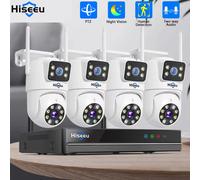 Hiseeu 10CH NVR doble lente Kit de vigilancia CCTV inalámbrico detección humana visión nocturna P2P 3K 6MP cámaras IP sistema de seguridad 10CH NVR 4 Cameras