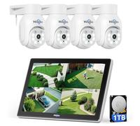 Hiseeu 3K 5MP Kit de Cámara Vigilancia Exterior con 10" Monitor,10CH 5MP con 1TB HDD NVR,4X PTZ Camaras Vigilancia,Visión Nocturna,Seguimiento Automático,Detección Humana,Audio Bidireccional