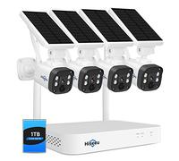 Hiseeu 4MP Solar Kit Camaras de Vigilancia Exterior, 4X 4MP Camara Vigilancia WiFi Exterior con Panel Solar, 1TB Disco Duro Sistema Videovigilancia, 10CH y IP66 Audio Bidireccional,Visión Nocturna