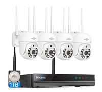 Hiseeu 5MP Kit Camara de Vigilancia WiFi Exterior, PTZ Cámara de Seguridad, 4X Camara IP y 10CH NVR, Audio Bidireccional, Detección y Seguimiento, Visión Nocturna en Color 1TB HDD