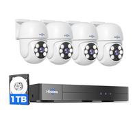 Hiseeu 5MP Kit Camara de Vigilancia WiFi Exterior, PTZ Cámara de Seguridad, 4X Camara IP y 10CH NVR,Detección y Seguimiento, Visión Nocturna en Color 1TB HDD