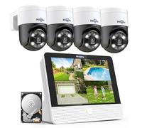 Hiseeu 8MP Kit Cámaras de Vigilancia PoE,Monitor LCD de 12'' con 8CH NVR,4X8MP Cámara IP PoE de Vigilancia Exterior con Visión Nocturna en Color, IP66 Impermeable,Grabación 24/7,Audio Bidireccional
