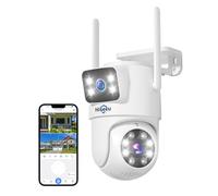 Hiseeu Cámara Vigilancia WiFi Exterior, Doble Lente Doble-Vista Cámara de Seguridad, 360° PTZ Cámara IP con Visión Nocturnaen, 8 X Zoom Digital Audio Bidireccional, Grabación Continua 24/7, IP66