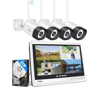 Hiseeu Kit Cámaras Vigilancia WiFi 5MP, Sistema Seguridad Inalámbrica con Monitor LCD 12'' y HDD 3TB, 4 Camaras IP Exterior, Detección Movimiento, Visión Nocturna, Audio Bidireccional