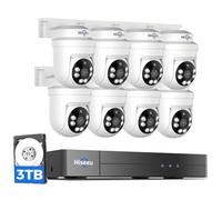 Hiseeu Sistema de cámara de seguridad 3K PTZ con cable para exteriores con visión nocturna a color, audio, DVR de 8 canales de 5 MP, 8 cámaras CCTV IP67 de 5 MP, cobertura de 360°, detección de