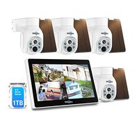 Hiseeu Solar Kit Cámara Vigilancia WiFi Exterior, 4X 4MP Solar Cámaras de Seguridad, 10CH NVR Sistema de Videovigilancia con 10" Monitor, Visión Nocturna, Detección de Movimiento, 1TB HDD