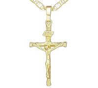 Hiseeyo Collar de cruz de oro de 14 quilates para mujer, collar de crucifijo, colgante de cruz de oro, 45 cm, YS-45MM, Oro amarillo, No es una piedra preciosa