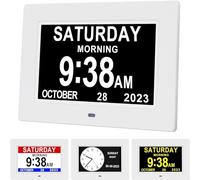 Hiseeyo Despertador digital de 7 pulgadas con ajuste automático de brillo, pantalla LCD silenciosa, despertador con humedad y temperatura, para adultos y niños y enfermedad de Alzheimer (blanco)