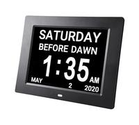 Hiseeyo Despertador digital de 8 pulgadas con ajuste automático de brillo, despertador silencioso con pantalla LCD con humedad y temperatura para adultos y niños y enfermedad de Alzheimer (8 pulgadas