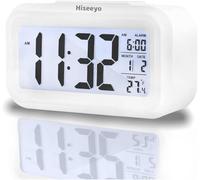 Hiseeyo Digital actualizado, Pantalla de 4,3 Pulgadas con Temperatura más Grande Control de luz de Silencio portátil Calendario de repetición de Brillo con Reloj Despertador a Pilas mesita de Noche