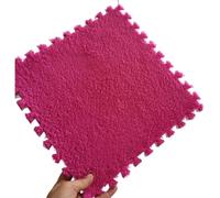 Hiseng 12 Piezas Alfombrilla de Espuma con Felpa, Alfombrillas Entrelazadas Alfombra Rompecabezas Felpa Suave con Antideslizantes Borde para Suelo de Habitación (BR92 Rosa Oscuro,30x30cm)