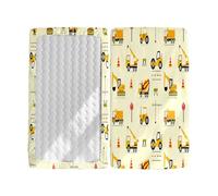 Hiseng 2 Piezas Sábanas Minicuna, Sábana Bajera Ajustable para Bebe,Dibujos Animados Sábanas Capazo Bebe Sabanas Carrito Transpirable Sábanas Cuna Elástica Universal (excavador,51x85cm)