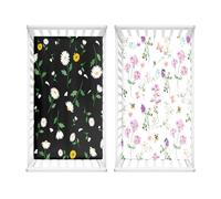 Hiseng 2 Piezas Sábanas Minicuna, Sábana Bajera Ajustable para Bebe,Dibujos Animados Sábanas Capazo Bebe Sabanas Carrito Transpirable Sábanas Cuna Elástica Universal (40x90cm,Flor 8)