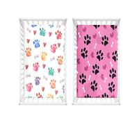 Hiseng 2 Piezas Sábanas Minicuna, Sábana Bajera Ajustable para Bebe, Lunares Sábanas Capazo Bebe Sabanas Carrito Transpirable Sábanas Cuna Elástica Universal (pata de perro 8,40x80cm)