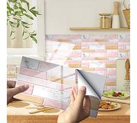 Hiseng 24/48 Piezas Rectángulo Adhesivos Decorativos Azulejos Pegatinas para Baldosas del Baño, Mármol Mosaico Estilo Cocina Resistente al Agua Pegatina de Pared (Rosa Blanco,48Piezas)