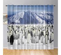 Hiseng 2er Set Sheer Voile Vorhänge mit Ösen Halbtransparent Gardinen aus Voile Polyester Ösenschal Transparent Wohnzimmer Luftig Dekoschal für Schlafzimmer (Pinguin 9,80x115cm)