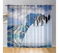 Hiseng 2er Set Sheer Voile Vorhänge mit Ösen Halbtransparent Gardinen aus Voile Polyester Ösenschal Transparent Wohnzimmer Luftig Dekoschal für Schlafzimmer (Pinguin 5,107x244cm)