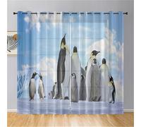 Hiseng 2er Set Sheer Voile Vorhänge mit Ösen Halbtransparent Gardinen aus Voile Polyester Ösenschal Transparent Wohnzimmer Luftig Dekoschal für Schlafzimmer (Pinguin 1,107x244cm)