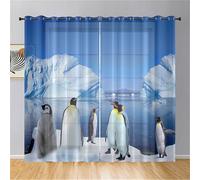 Hiseng 2er Set Sheer Voile Vorhänge mit Ösen Halbtransparent Gardinen aus Voile Polyester Ösenschal Transparent Wohnzimmer Luftig Dekoschal für Schlafzimmer (Pinguin 3,132x244cm)