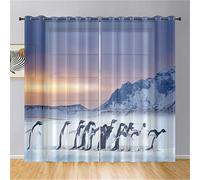 Hiseng 2er Set Sheer Voile Vorhänge mit Ösen Halbtransparent Gardinen aus Voile Polyester Ösenschal Transparent Wohnzimmer Luftig Dekoschal für Schlafzimmer (Pinguin 4,107x244cm)